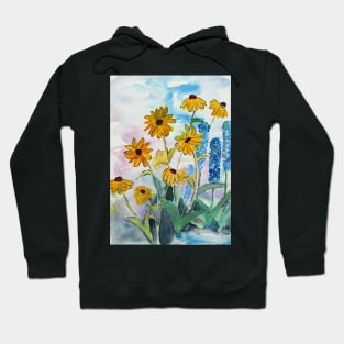 Loose Watercolor painting with yellow flowers Hoodie